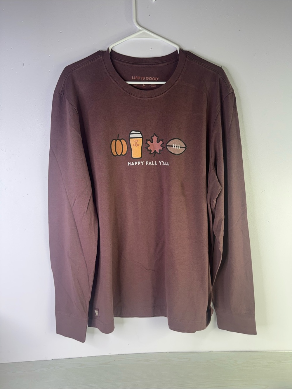 Life is Good Mens large Crusher Tee "HAPPY FALL Y'ALL" long sleeve